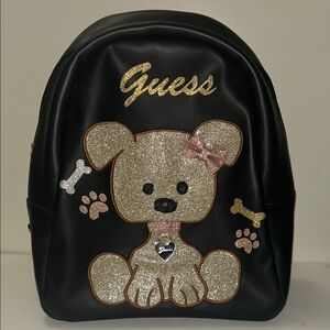 Guess Black Backpack with Glittery Dog and Gold Accents